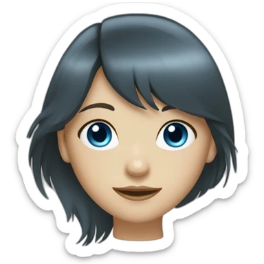 Dark brown long hair bangs girl with blue eyes sticker