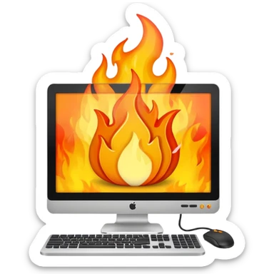 desktop PC with flames coming out sticker