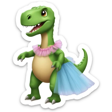 Dinosaur wearing a tutu whilst being on a board sticker