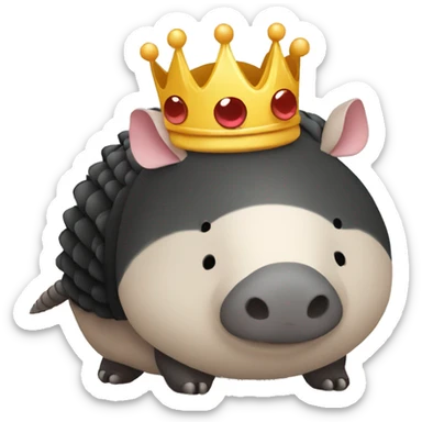 Solid black chubby round armadillo pig panda centipede armadillo wearing a crown sticker