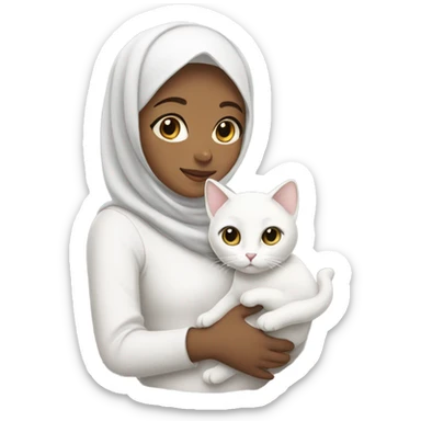 hijab girl with white cat  sticker