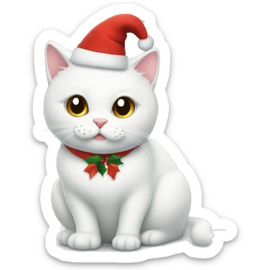 A white cat is sitting under the Christmas tree sticker