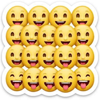 Dozens of yellow smiling emoji faces with very small differences like open mouth, teeth showing, tongue out sticker