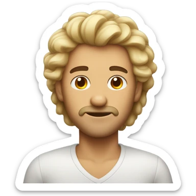 A guy fluffing his hair with both his hands, and he has an Edgar hairstyle sticker