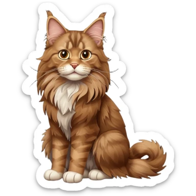 A high-resolution photo-realistic digital illustration of a brown maine coon cat, full body sticker