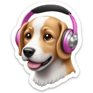 Dog with headphones in pink sticker