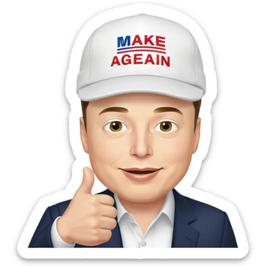 Elon musk wearing a make america great again hat with thumbs up, make it a flashy and animated emoji  sticker