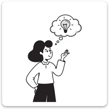 Make the stick figure a woman, thinking or getting an idea with a light bulb, keep the same hand drawn doodle style. sticker