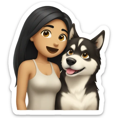 A golden beige Husky next to him a girl with black hair who kisses him on the cheek sticker