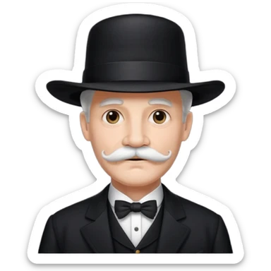 very big white moustachhe and typical 1900 black elegant clothes and hat .3/4 pose sticker