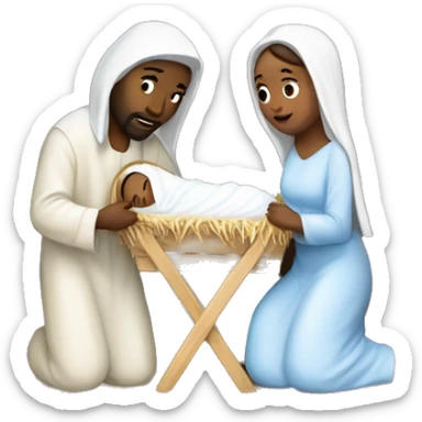 nativity scene with mary joseph and baby Jesus being white  sticker