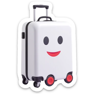 white suitcase on wheels, angled view, 3D Emoji style, soft shadows and highlights, pure white color, transparent background, no decoration sticker