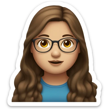 chubby girl with long brown hair, blue eyes and brown glasses sticker