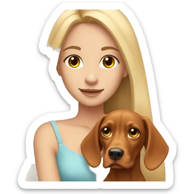 Pretty girl with long blonde hair holding cute vizsla dog sticker