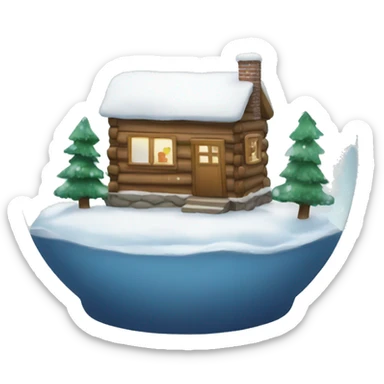 A snow globe with a cabin and a family in the snow globe sticker
