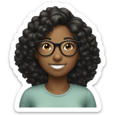 smiling black girl with long black curly hair and round glasses sticker