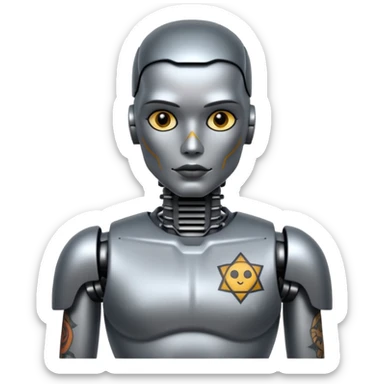 Tatooed robot, tatooes on chest and face sticker