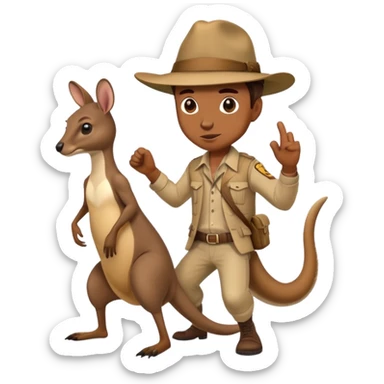 human male wearing an Australian outback hat fighting a kangaroo sticker