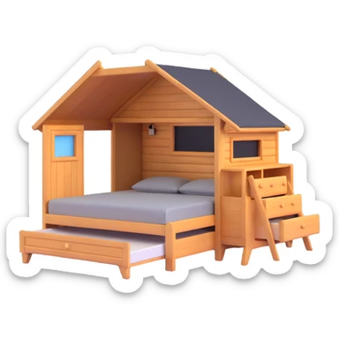 cozy wood cabin bed with storage sticker