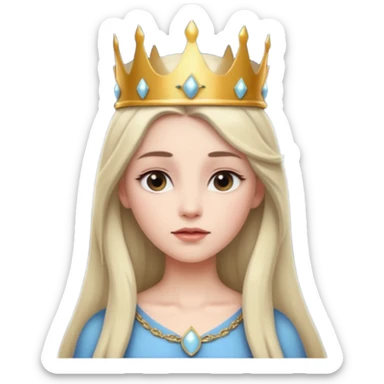 White Long Haired Women, Queen with crown — soft expression, moonlight tone sticker