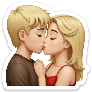 blonde haired boy and brown haired girl kissing sticker