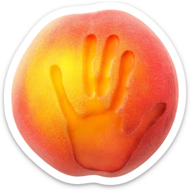 A peach that has hands print on it sticker