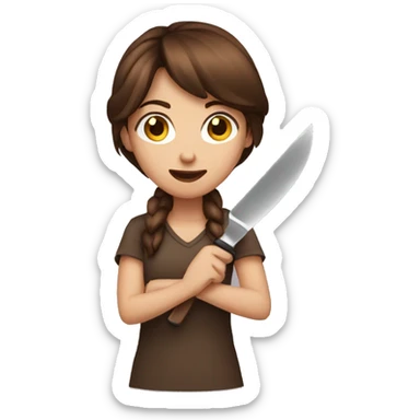 brown hair girl holding knife emoji sticker