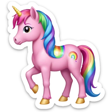 pink pony with rainbow hair full height standing sticker