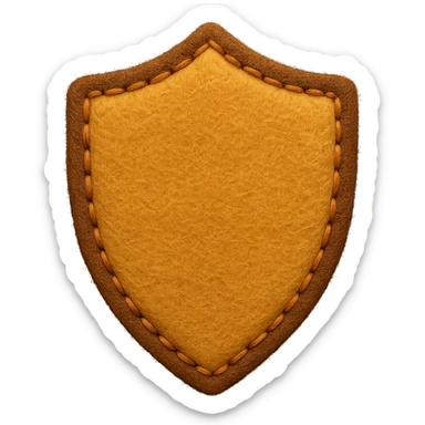 <StylePrompt>
  <Name>Felt Appliqué Plush Style</Name>
  <Description>A soft, handcrafted look inspired by plush felt fabric with visible stitching and a padded 3D texture, rendered on a solid black background.</Description>
  <VisualProperties>
    <Material>Felt</Material>
    <Texture>Soft, fuzzy, with slight fiber detail</Texture>
    <Stitching>
      <Type>Thick thread</Type>
      <Color>Orange or slightly darker tone than fabric</Color>
      <Pattern>Uniform running stitch along outer edge</Pattern>
    </Stitching>
    <Padding>High, plush-like 3D depth</Padding>
    <Edges>Rounded corners</Edges>
    <ColorPalette>
      <Primary>Warm yellow/orange tones</Primary>
      <Accent>Brown or dark orange for facial features and outline</Accent>
      <Background>Black</Background>
    </ColorPalette>
  </VisualProperties>
  <Rendering>
    <Lighting>Soft, even studio lighting</Lighting>
    <Shadows>Subtle drop shadows for depth</Shadows>
    <Perspective>Flat front-facing, symmetrical if applicable</Perspective>
  </Rendering>
  <Applicability>
    <SubjectType>Any object, animal, or letterform</SubjectType>
    <OutputFormat>Icon, emoji, patch-style graphic</OutputFormat>
  </Applicability>
</StylePrompt>

{subject} = shield sticker