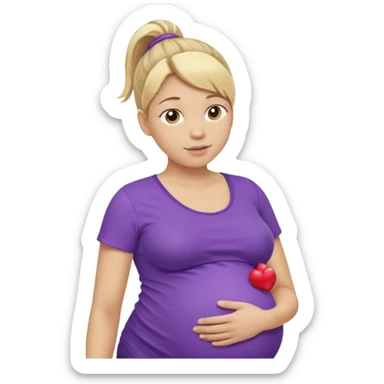 pregnant woman with purple shirt. Blond hair, light skin, pony tail. Only show abdomen neck and head. sticker