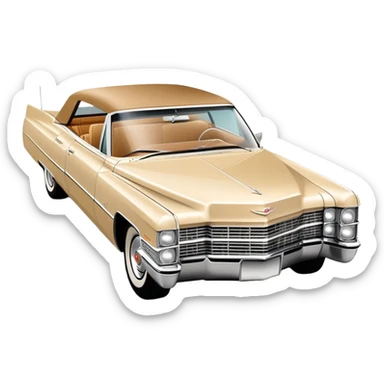 Minimalist beige 1966 Cadillac DeVille, simplified clean lines, 30-degree view, reduced details, essential features only, iconic silhouette, Once Upon a Hollywood inspired, iOS emoji style sticker