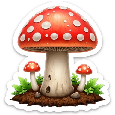 red glowing magic mushroom with dirt sticker