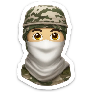 man masked with the Saudi Arabic red and white shemagh and wearing military clothing sticker
