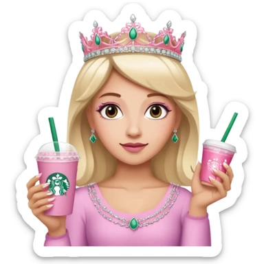 Me with French tip fingernails, a tiara, and a pink Starbucks drink  sticker