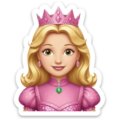 Glinda from the Wizard of Oz with golden blonde hair, pink sequin outfit sticker