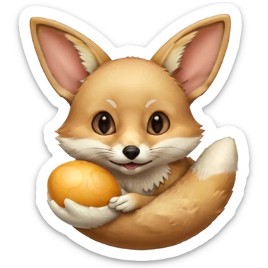 fennec carrying an unpeeled egg with his mouth sticker