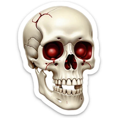 metallic anatomic bones with traces of blood, steel texture, dark dramatic tone, clean background sticker