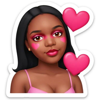 Beautiful black woman and big lover with pink and red hearts sticker
