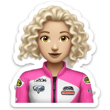 White Girl curly hair motocross pink sticker