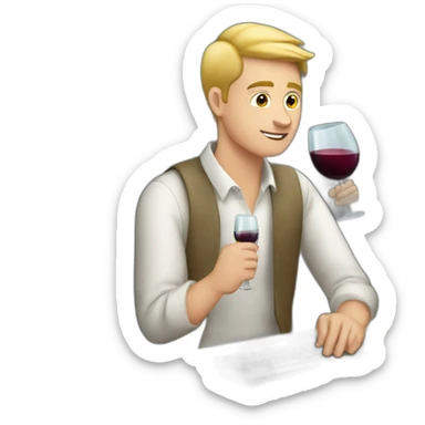A young white gay man working at the computer while he is drinking wine sticker