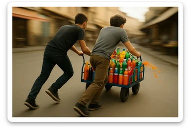 endi shu aravani bir balonchasi singan aka uka esa u ni yonida turganini yuzini ko'rsatmasdan tasvirla sticker