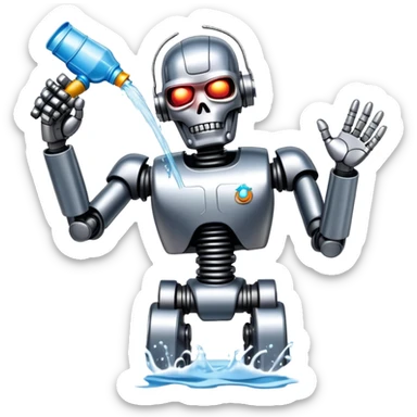 Terminator robot splashing water during Thai Songkran festival sticker
