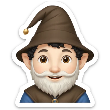 Gnomo con capelli ricci corti neri  occhi marroni e cappello a punta sticker