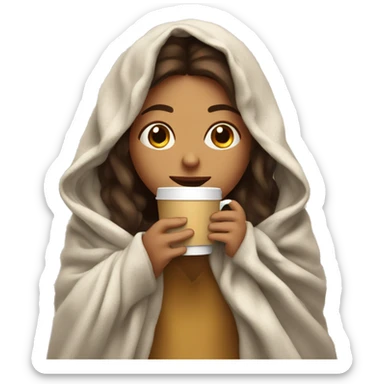 girl inside a blanket sipping coffee eyes closed sticker