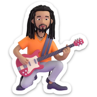 Steve Lacy with black dreads and guitar sticker