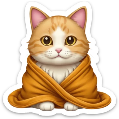 The cat is wearing a caramel-colored blanket. sticker