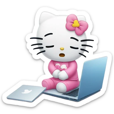 hello kitty crying while sitting at the laptop sticker