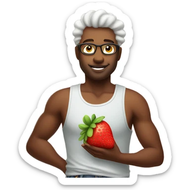 cloudwatching in tank top holding a strawberry sticker