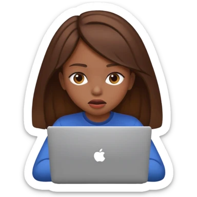 Make an emoji of a girl with brown hair behind a laptop screen that is facing her and make sure to have her mouth hidden by the laptop. sticker