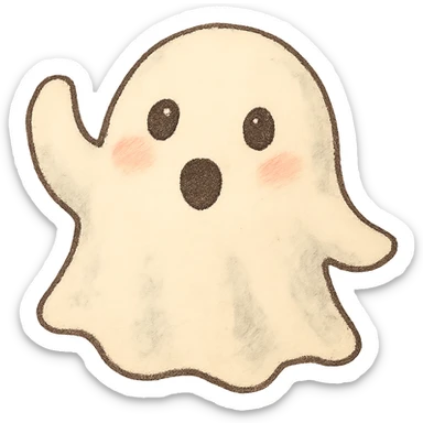 cartoon ghost emoji, ghibli style, whimsical, no background sticker